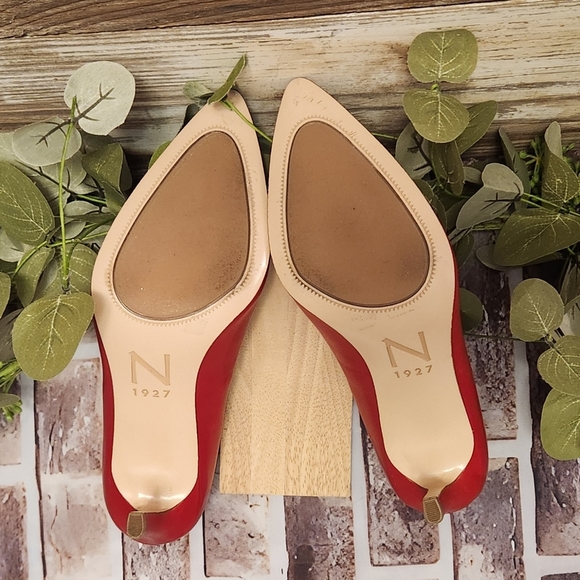 27 Edit Red Leather Pointed Toe Pumps Size 6 - Picture 6 of 10
